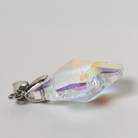 Vintage Italian Sterling Silver Chain with Crystal Cross Like Pendant - Picture 8 of 16